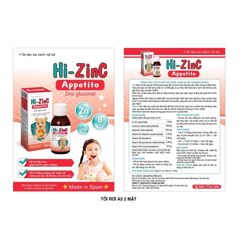 Siro Kẽm Hi ZinC 100ml, hỗ trợ tiêu hóa, giúp trẻ ăn ngon miệng, tăng cường sức khỏe bé  -Nhập khẩu Pháp