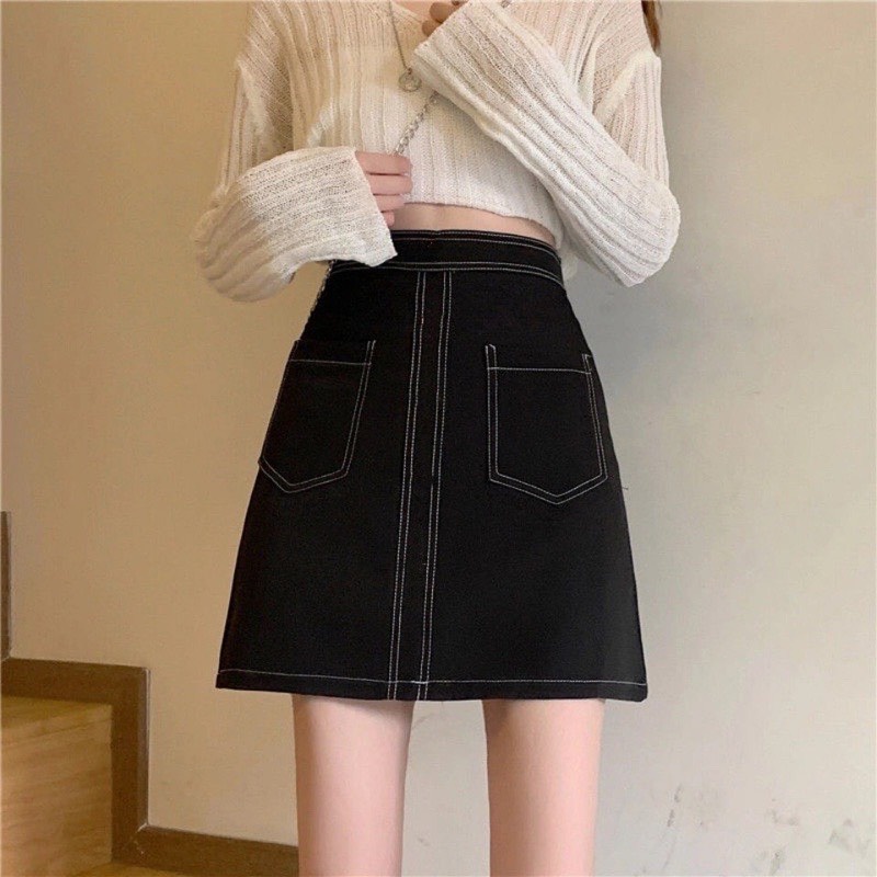 Chân váy ngắn chữ a trần chỉ nổi giả túi thời trang Kanimi | BigBuy360 - bigbuy360.vn