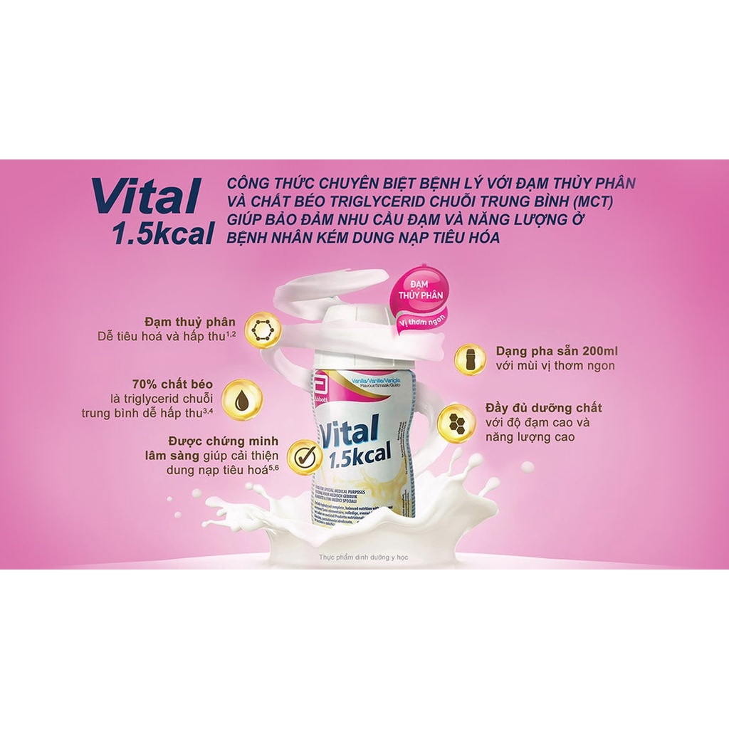 Sữa Vital 1.5kcal, chai 200ml  - Đạm thuỷ phân 100%
