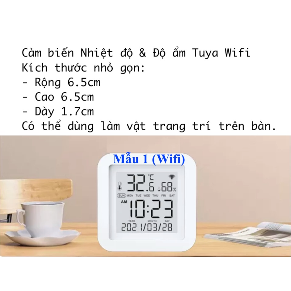 Cảm biến Nhiệt độ &amp; Độ ẩm, có màn hình hiển thị, kết nối Wifi, Hệ Tuya, App Smart Life/ Tuya