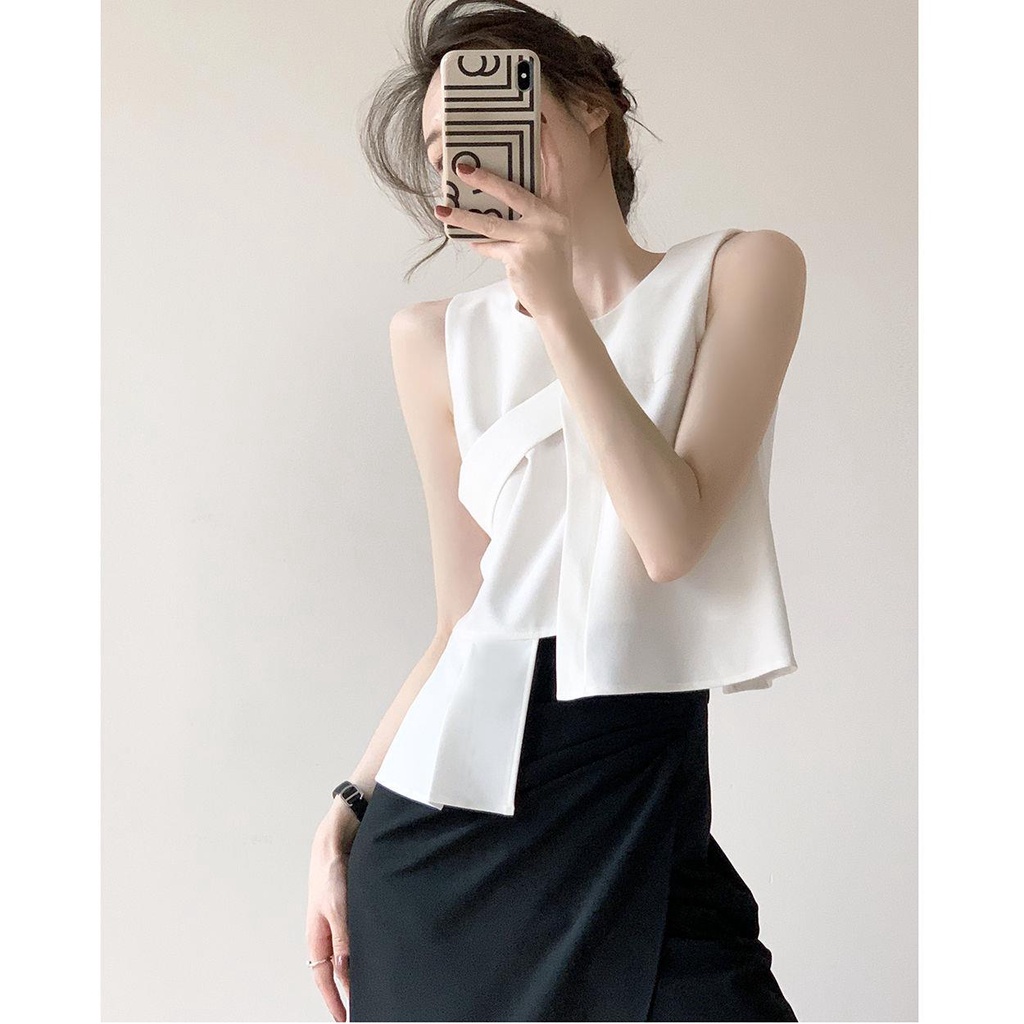 Áo Không Tay Màu Trắng Thiết Kế Độc Đáo 2022 Thời Trang Mùa Hè Cho Nữ