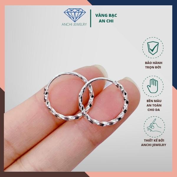Khuyên tròn xoắn chuẩn bạc ta không đen xỉn - Anchi jewelry