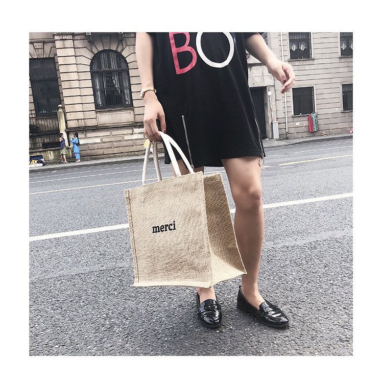 Túi Cói Loại 1 Size To Vintage, Túi Merci Đeo Vai, Đeo Chéo Đi Biển Màu Nâu Trơn