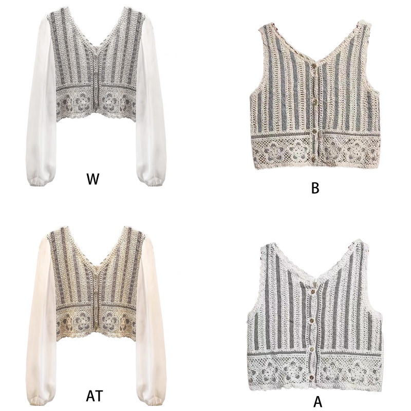 Áo Sơ Mi Chiffon Tay Dài Phồng Cổ Chữ V Họa Tiết Kẻ Sọc / Hoa Thời Trang Cho Nữ