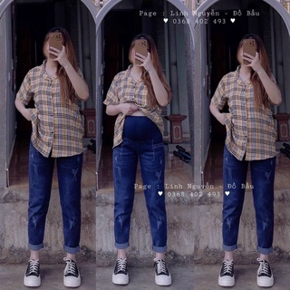 Quần bò beggy bầu chất siêu co giãn