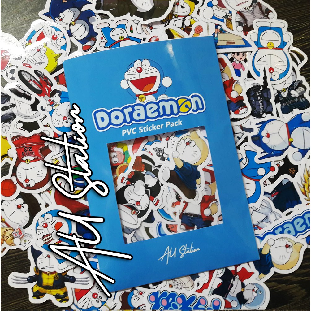 50 miếng decal Sticker DORAEMON Nhựa PVC, không thấm nước, dán nón bảo hiểm, xe, laptop, Vali