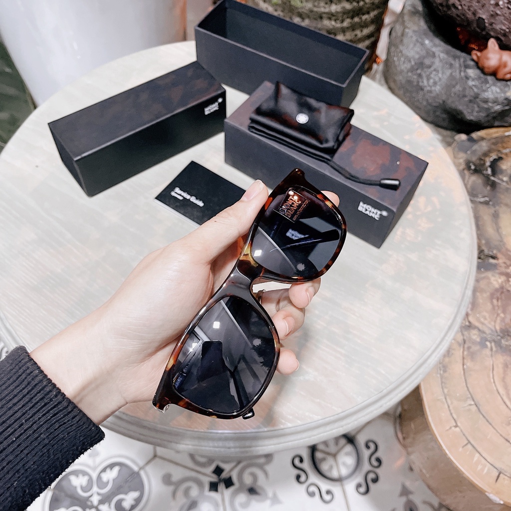 Kính mát MontBlanc mắt xanh, viền havana MB647S