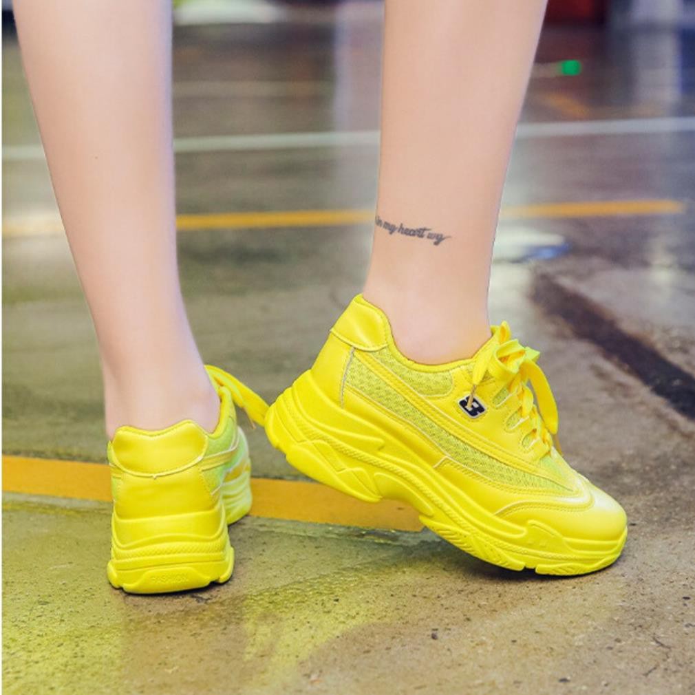 Giày thể thao nữ 💝 Sản phẩm cao cấp 💝 Giày sneaker nữ màu vàng cao 5cm cá tính và nổi bật