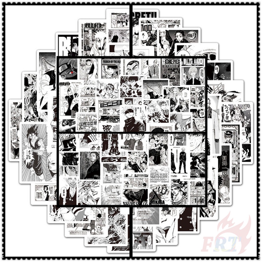 100Pcs/Set ❉ Shōnen Manga Series B Classical Black &amp; White Mixed Magazine Mini Poster Stickers ❉ Classical Anime Cartoon DIY Fashion Mixed Waterproof Doodle Decals Stickers