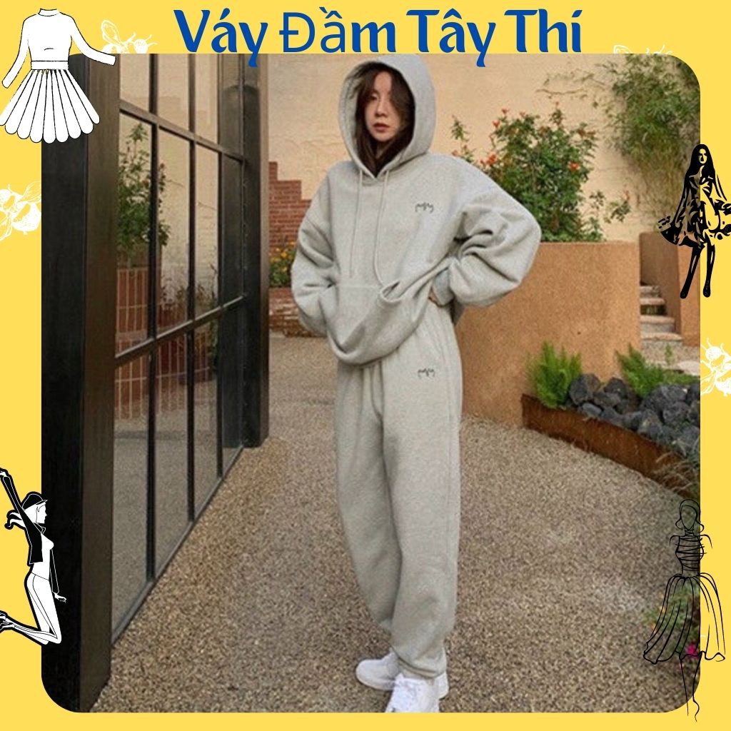 Set áo hoodie và quần, áo hoodie nữ form rộng có mũ Xinh xắn Chất thun dày dặn mặc bao ấm hàng cao cấp Tây Thi Shop