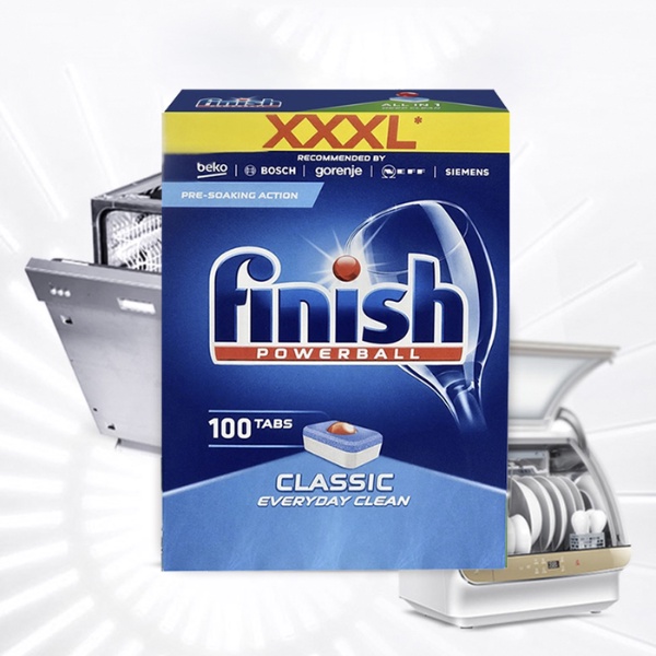 Viên rửa chén bát Finish Classic đánh bay dầu mỡ Hộp 100 viên