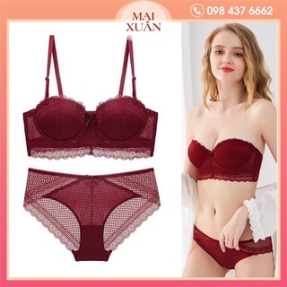 Bộ Đồ Lót Cúp Ngang Ren Siêu Mềm Nâng Ngực Đệm Dày 3cm Có Thể Tháo Dây Thành Quây-Kho Sỉ Mai Xuân
