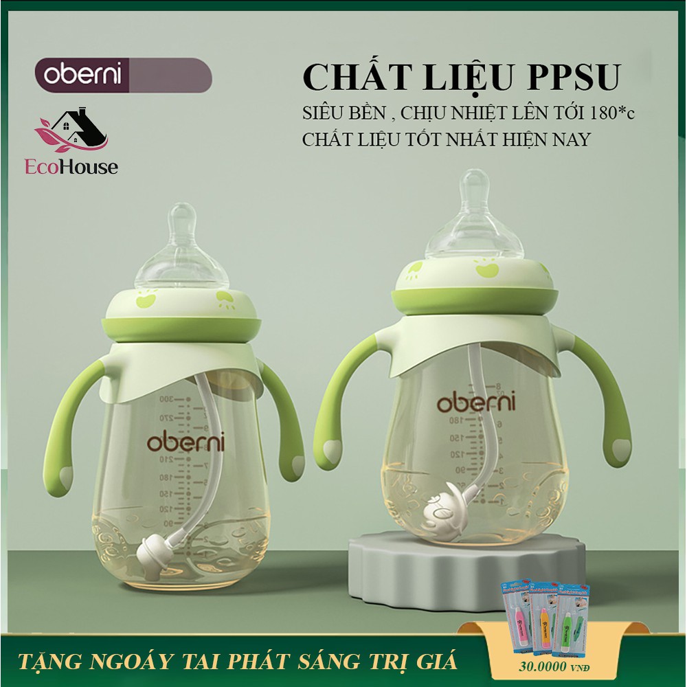 Bình sữa em bé Oberni chống đầy hơi cổ rộng có tay cầm cao cấp 240ml, bảo hành 12 tháng, lỗi đổi mới trong 7 ngày đầu