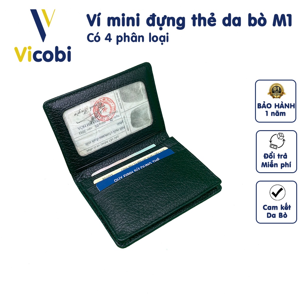  Ví đựng thẻ mini Da Bò Vicobi M1, nhỏ gọn 8cm x 11cm để atm và tiền, Made in VietNam