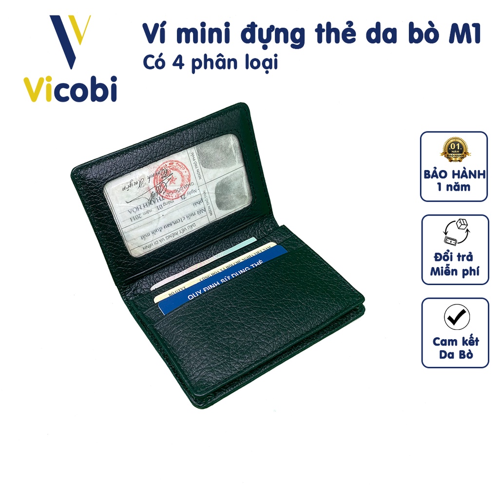 Ví đựng thẻ mini Da Bò Vicobi M1, nhỏ gọn 8cm x 11cm để atm và tiền, Made in VietNam