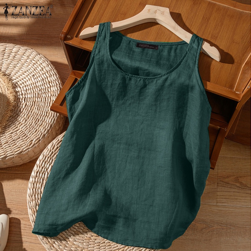 Áo ZANZEA không tay màu trơn phong cách retro Hàn Quốc dành cho nữ