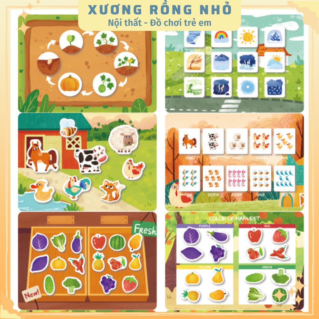 Học liệu bóc dán tiếng anh chủ đề Nông trại, Khủng long, Toán học, Busy Book sách bóc dán Farm, dinosaur