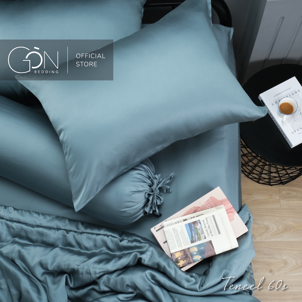 Bộ Chăn Ga Gối 5 Món Gòn Bedding Lụa Tencel 60s Màu Trơn 1m6x2m - 1m8x2m