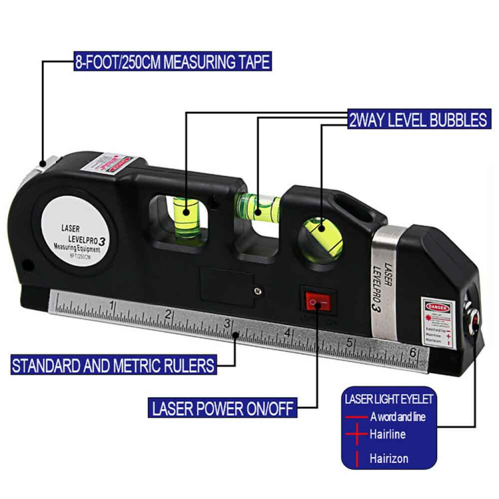 Black Multipurpose Laser Level Line Tool Measurement Lazer Spirit Level Leveling Wall