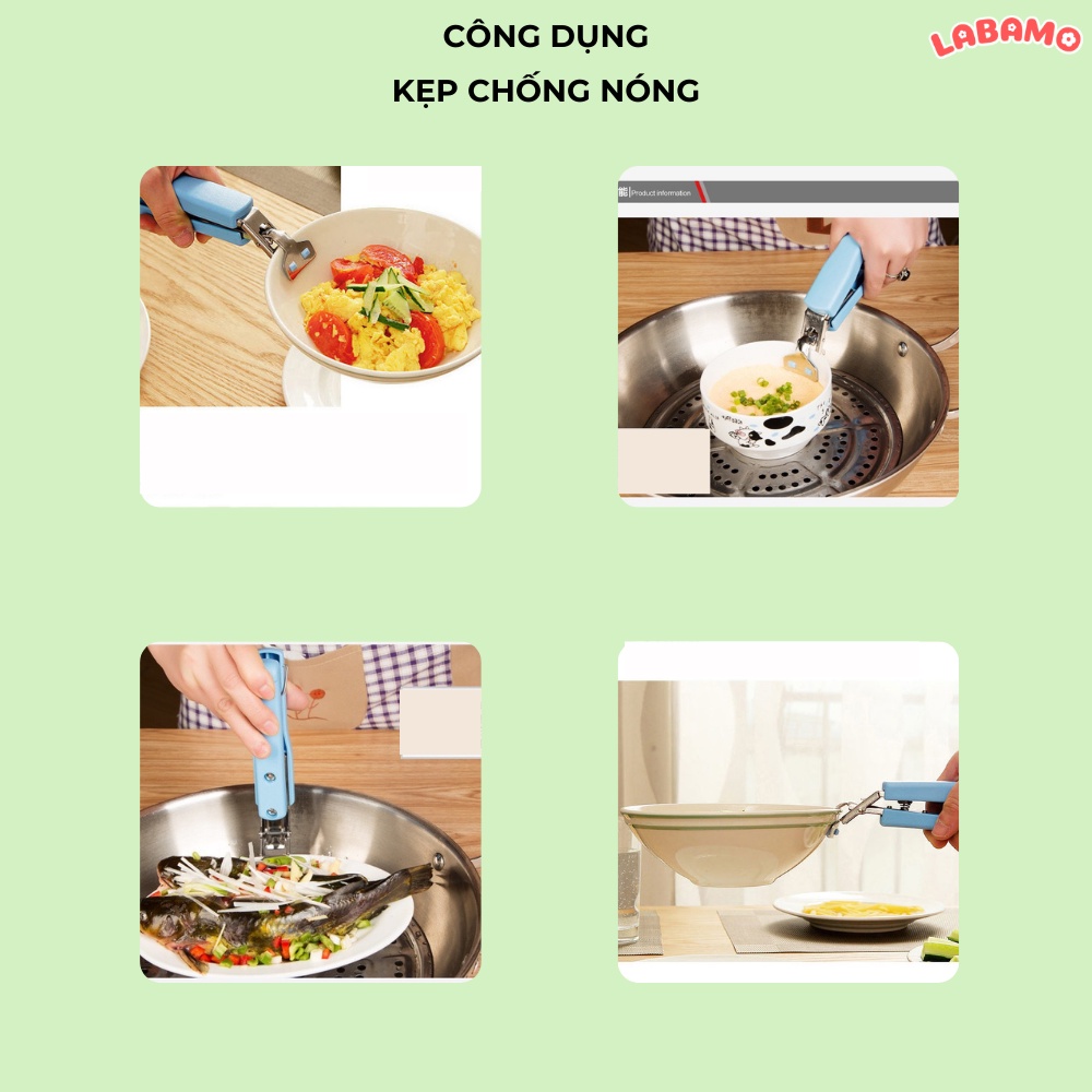 Kẹp gắp đồ nóng thức ăn bát đĩa chống nóng bằng inox cán nhựa LABAMO DC01