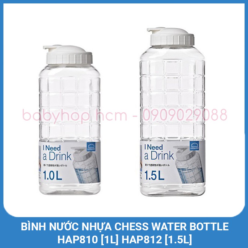 Bình Đựng Nước Lock&Lock Chess Water Bottle HAP810 [1L] HAP812 [1.5L] Nắp Màu Trắng, Chịu Nhiệt Tốt