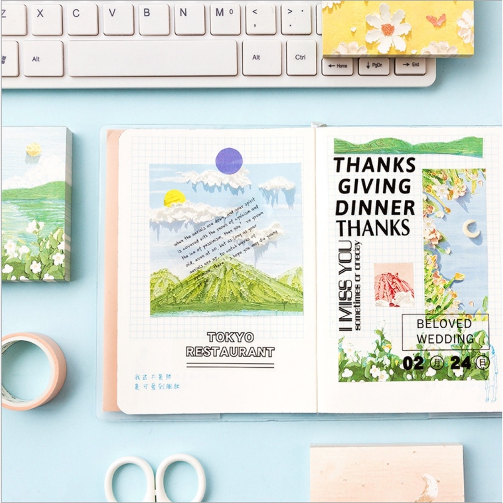 Tập 100 Tờ Giấy Note Ghi Chú Tranh Sơn Dầu  Trang Trí Sổ Tay, Nhật Ký, Bullet Journal MPGGC1