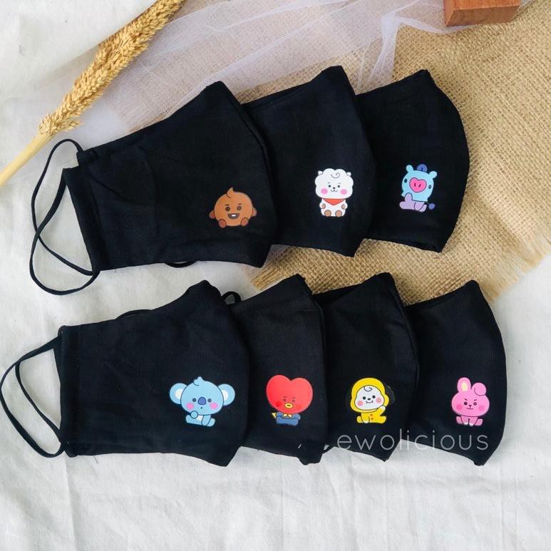 (shop 05tpc1 Sv B0x B1) Khẩu Trang Vải Màu Đen Bt21 2 Ply