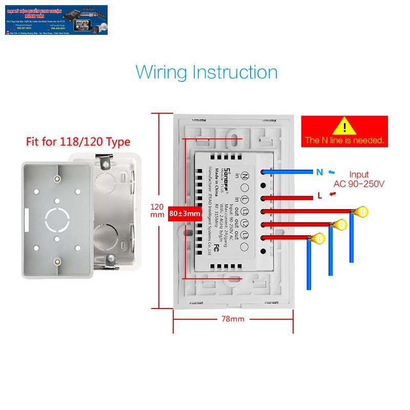 Công tắc Wifi Sonoff Touch T1 US 1 Nút (Chữ nhật)