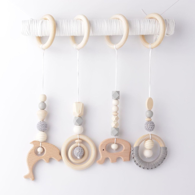 Bộ 4 Lục Lạc Đồ Chơi Bằng Gỗ Sồi Tự Nhiên Giáo Dục Cho Bé Sơ Sinh