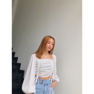 Áo Croptop Tay Dài Dây Rút