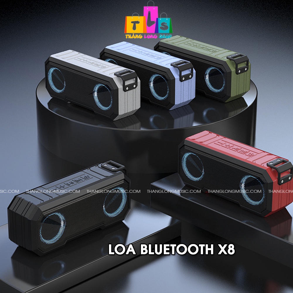 Loa Bluetooth không dây Chống nước X8 - Loa siêu trầm, âm thanh nổi, hỗ trợ thẻ nhớ, USB, có đèn LED