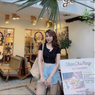 ÁO CROPTOP THUN GÂN 💖💖 NÚT BẤM