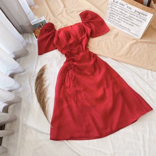 ĐẦM MAXI CỔ TIM RÚT DÂY ( 3 màu )