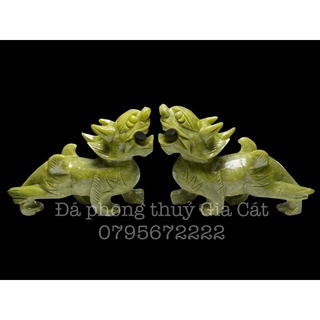 Cặp tỳ hưu đá xanh ngọc serpentine 20cm có kiểm định