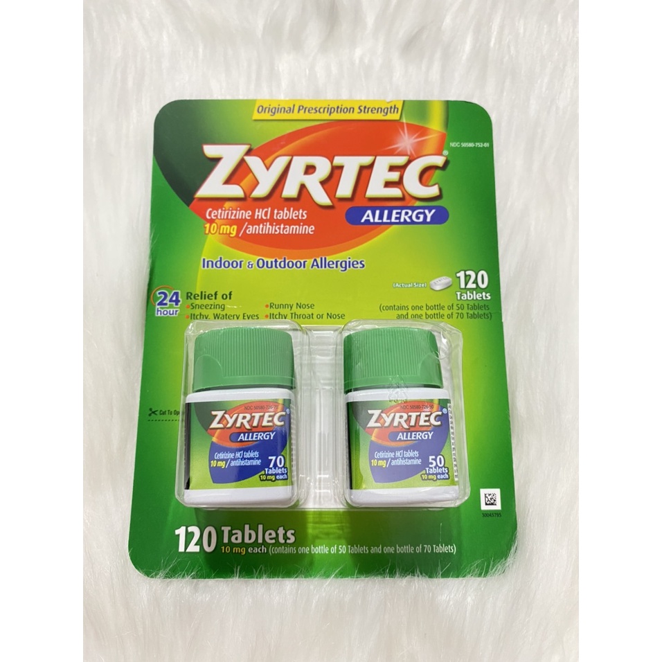 Viên chống dị ứng Zyrtec Antihistamine Allergy 10mg 120 Tablets Của Mỹ