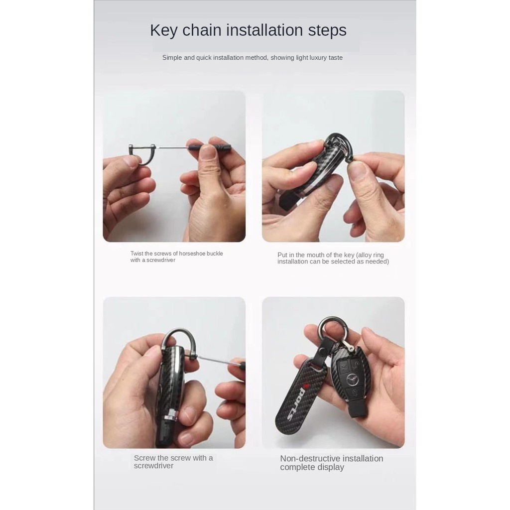 Móc chìa khóa bằng sợi carbon thiết kế đơn giản cho xe hơi BMW Benz Audi