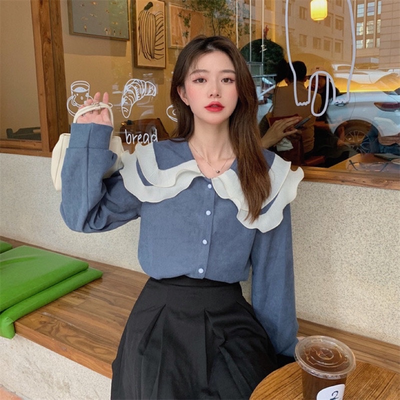 Áo sơmi nữ cổ bèo viền ren nữ tính vải cao cấp dày phù hợp đầu thu đông❤️ | BigBuy360 - bigbuy360.vn