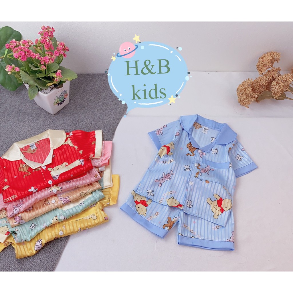 [Mã FAMAYFA2 giảm 10K đơn 50K] Bộ Pijama Lụa Cao Cấp Họa Tiết Gấu Pooh Dễ Thương Bộ Mặc Nhà Cho Bé V267 - NamKidShop