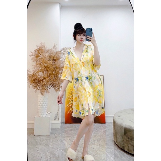 VÁY SƠMI HOẠ TIẾT VÀNG XINH