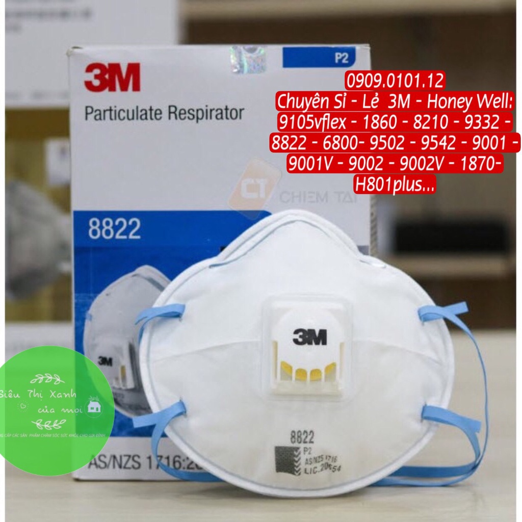 Khẩu trang 3m 9001v có van thở chính hãng set 10 cái, Kn90 mask cao cấp đạt chuẩn AS/NZS FFP1