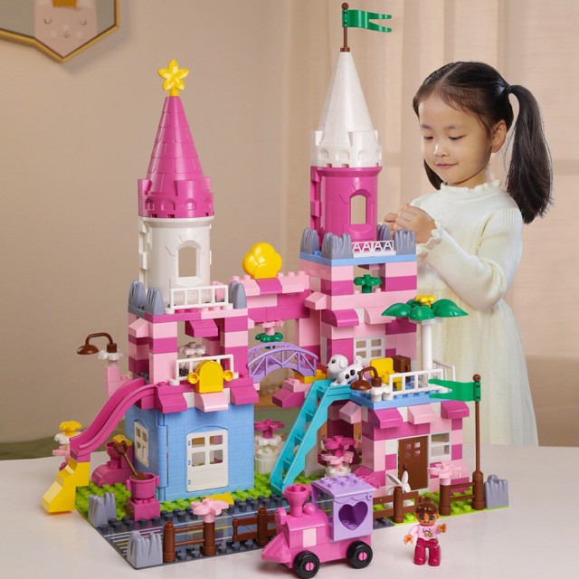 (HÀNG SẴN)bộ Lắp Ráp Lego Duplo Lâu Đài Công Chúa 240chi tiết+ 6 đê +kèm thùng  nhựa đựng -3538