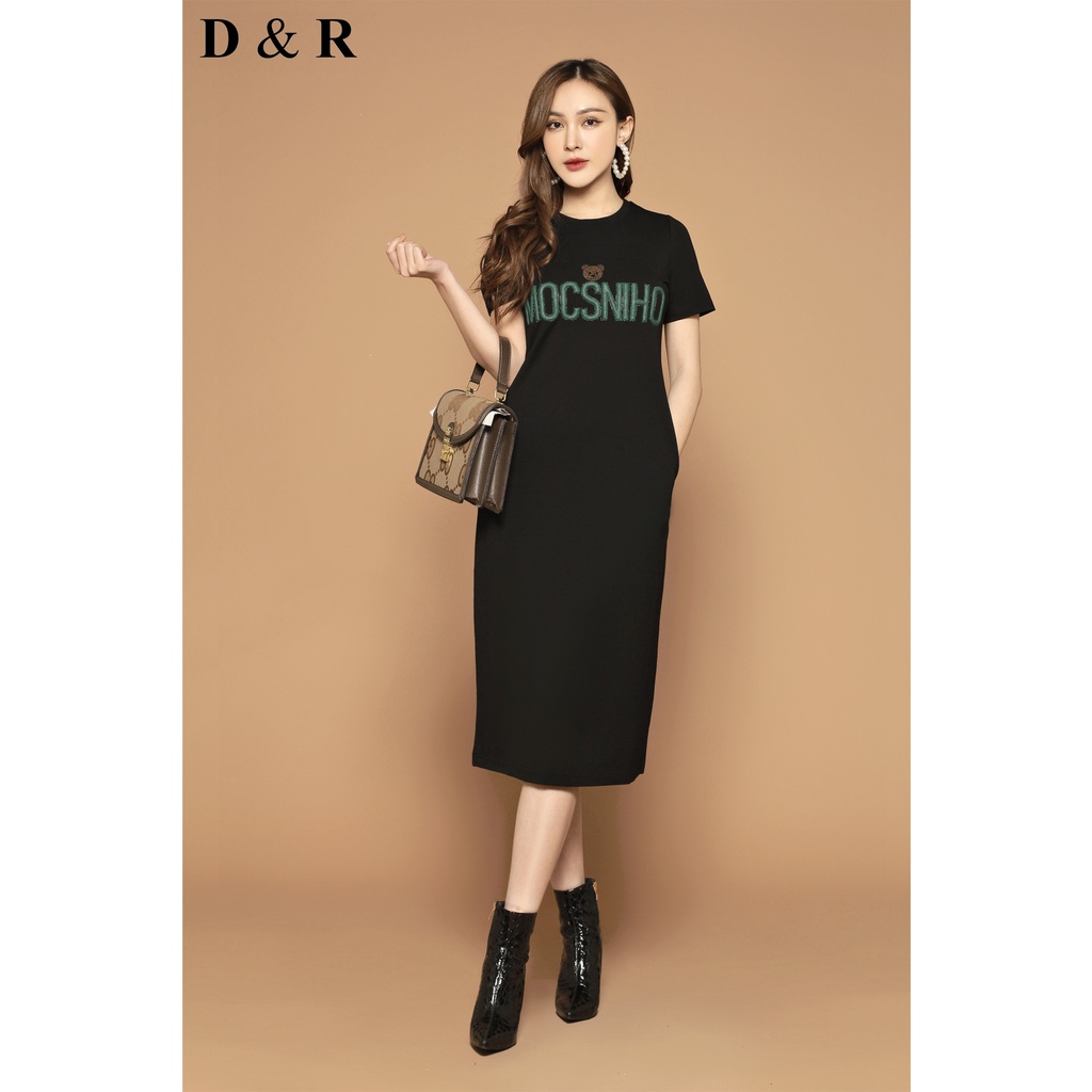 Đầm thun suông bigsize họa tiết đính đá Quảng Châu cao cấp D&R Fashion D147