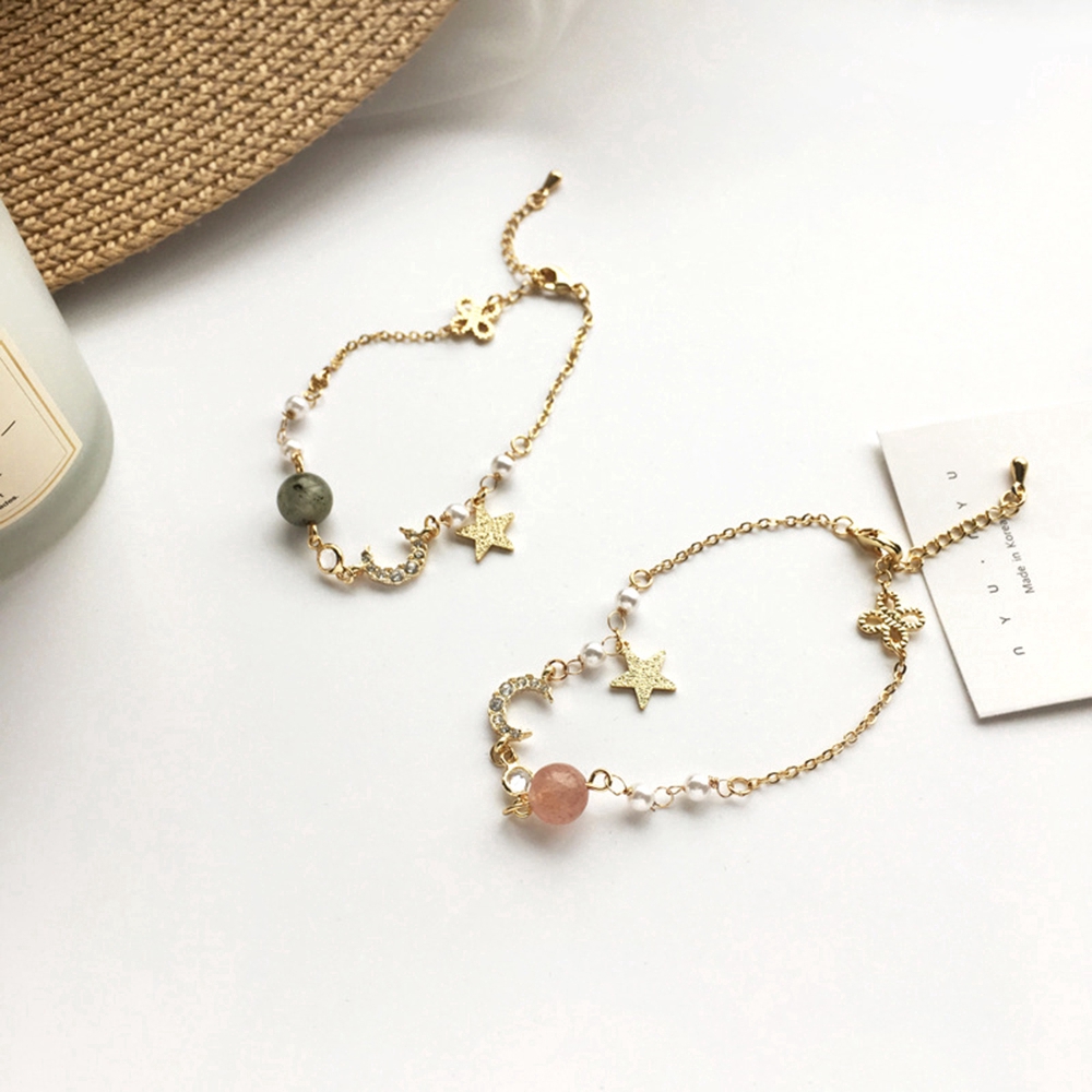 【COD】Vòng đeo tay hình mặt trăng và ngôi sao đính đá Ziron thiết kế đơn giản phong cách Hàn Quốc hopwj thời trang cho nữ