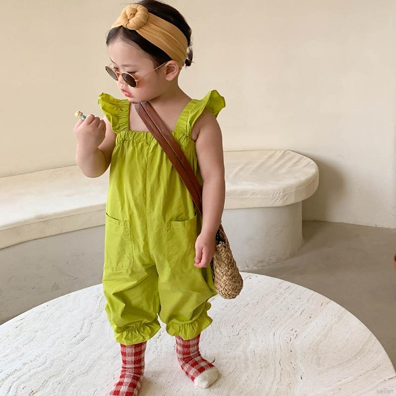 Áo liền quần viền nhún bèo thời trang mùa hè dễ thương dành cho bé gái 90-130CM