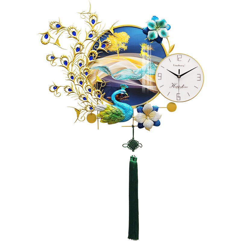 Đồng Hồ Decor Con Công Kết Hợp Tranh Kính Phù Điêu Treo Tường Trang Trí Phòng Khách Cao Cấp KD2900