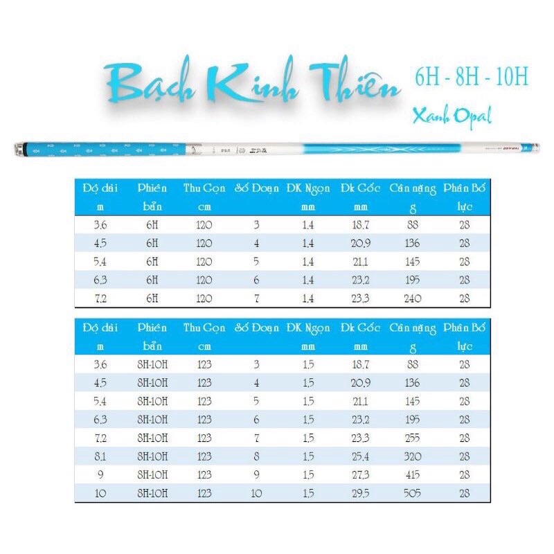 Cần câu tay Bạch Kinh Thiên 6H, Cần Câu Đơn, Câu Đài Cao Cấp, 2 Màu Cam và Xanh