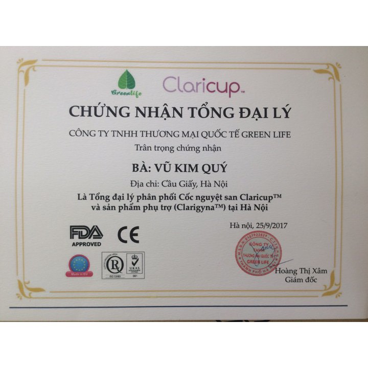 Cốc nguyệt san Claricup kháng khuẩn + tặng hộp tiệt trùng