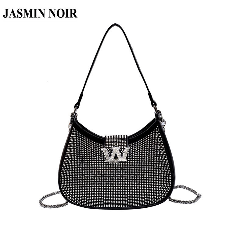 Túi Xách JASMIN NOIR Đeo Chéo Đính Đá Hình Bán Nguyệt Thời Trang Cho Nữ
