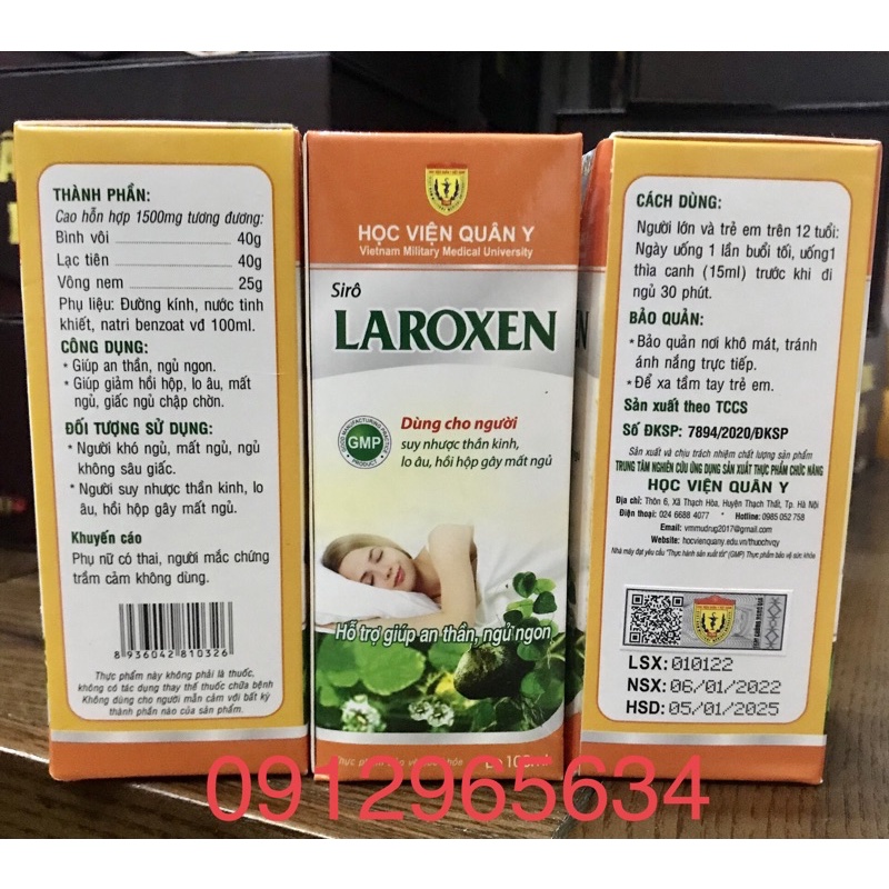 Si rô Laroxen thảo dược giúp ngủ ngon tĩnh tâm an giấc giảm suy nhược thần kinh của Học viện Quân Y