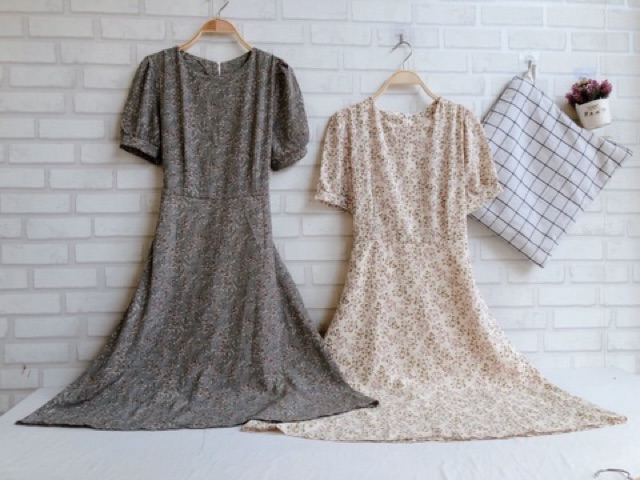 Váy hoa nhí vintage cổ tròn ngắn tay dáng dài qua gối Ulzzang style🌸 Hàng Quảng Châu | BigBuy360 - bigbuy360.vn